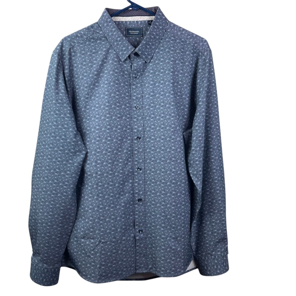 7 Diamonds 4 Way Stretch Performance Shirt Top Mens XL Blue Print Button